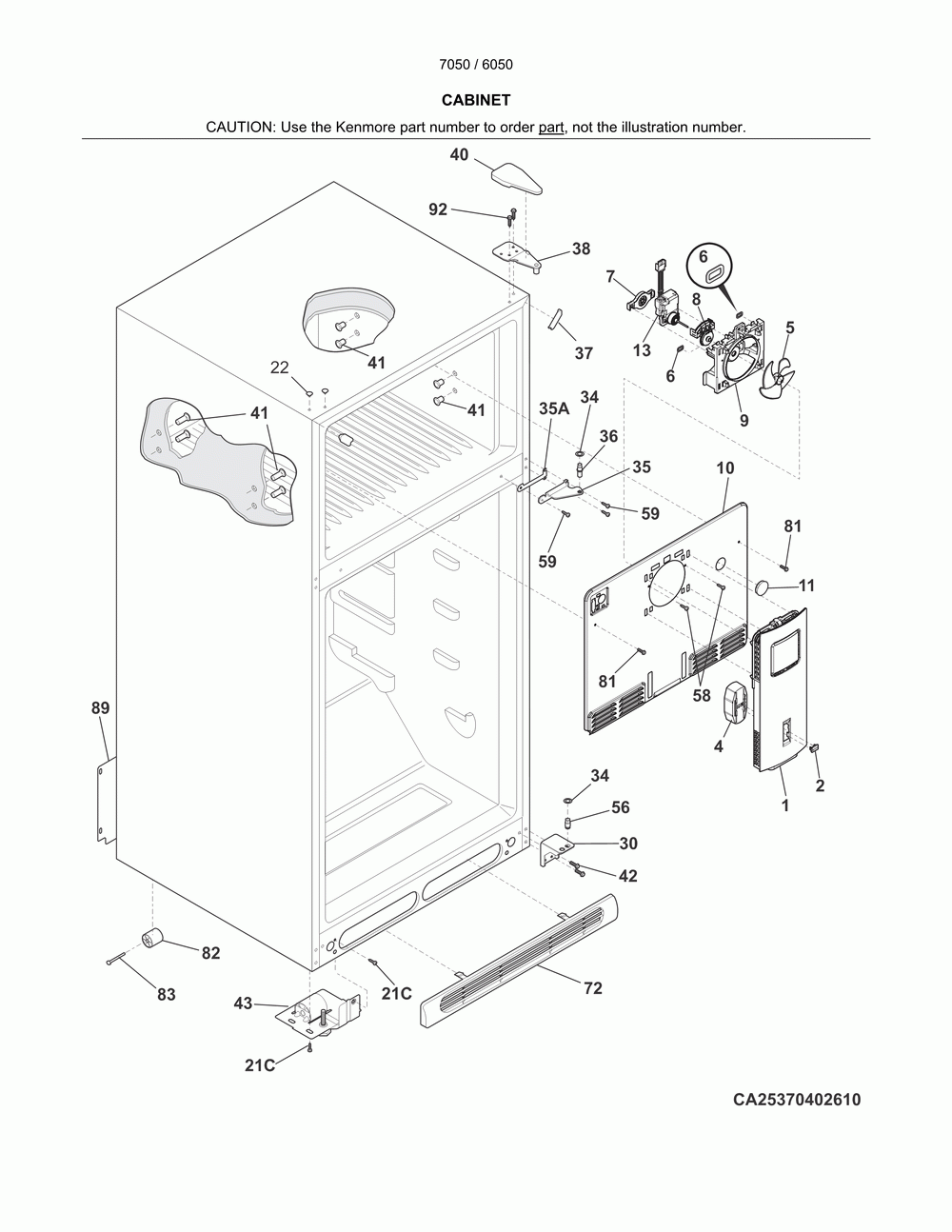 Cabinet Diagram and Parts List for 25370509613  Kenmore Refrigerator