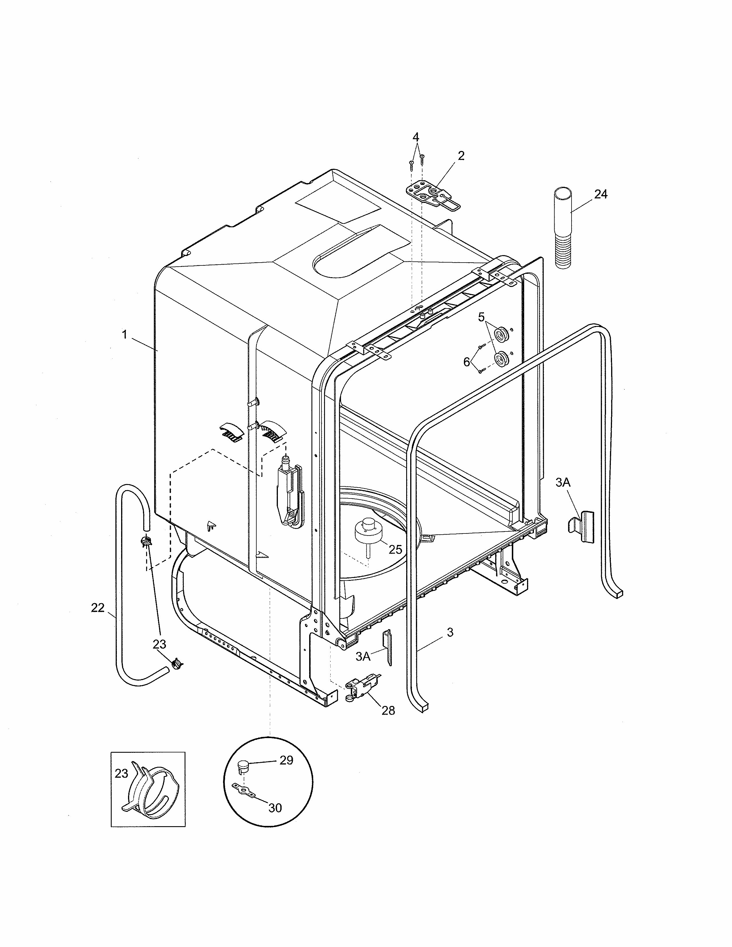 Tub Diagram and Parts List for 58714013411B  Kenmore Dishwasher