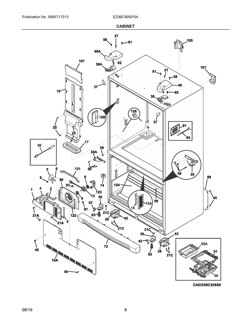 Cabinet Diagram and Parts List for E23BC69SPS4  Frigidaire Refrigerator