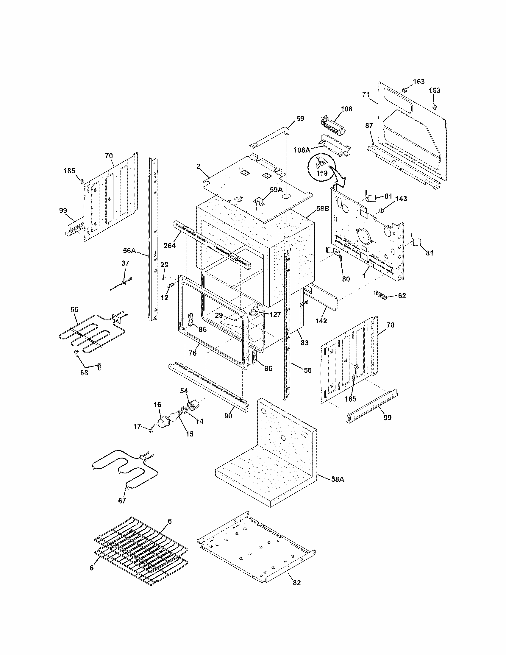 Lower Oven Diagram and Parts List for 79048879900  Kenmore Wall Oven