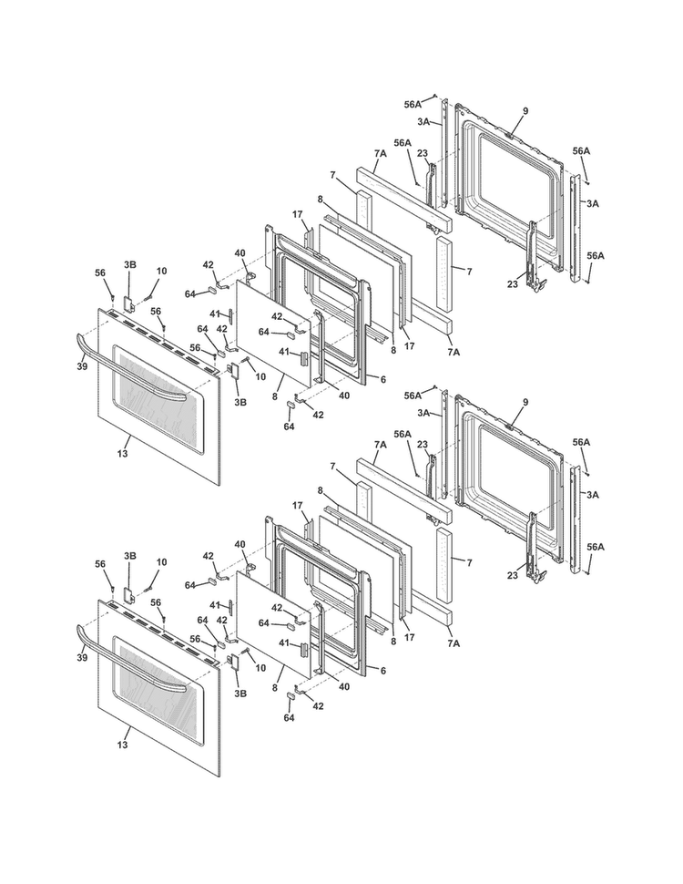 Doors Diagram and Parts List for FFET2725PSC  Frigidaire Wall Oven