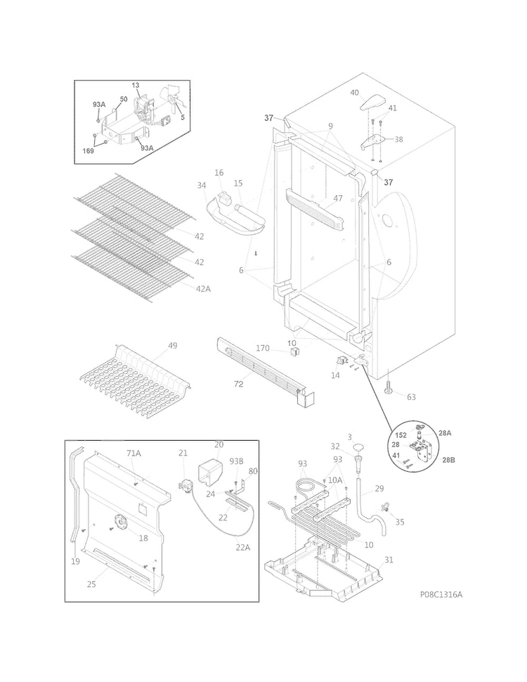 Cabinet Diagram and Parts List for FFRU17B2QWD  Frigidaire Refrigerator
