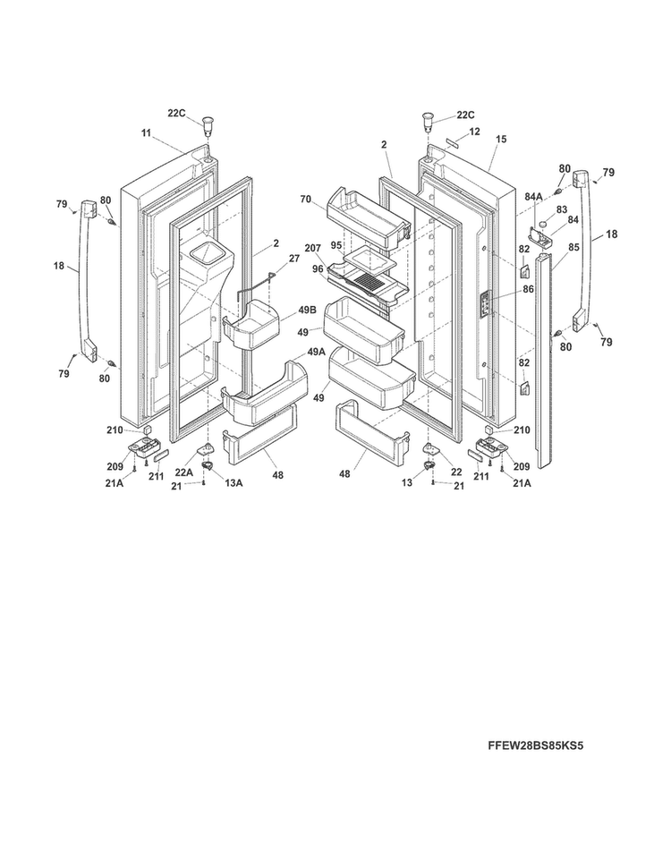 Fresh Food Door Diagram and Parts List for EI28BS65KSBA  Electrolux Refrigerator