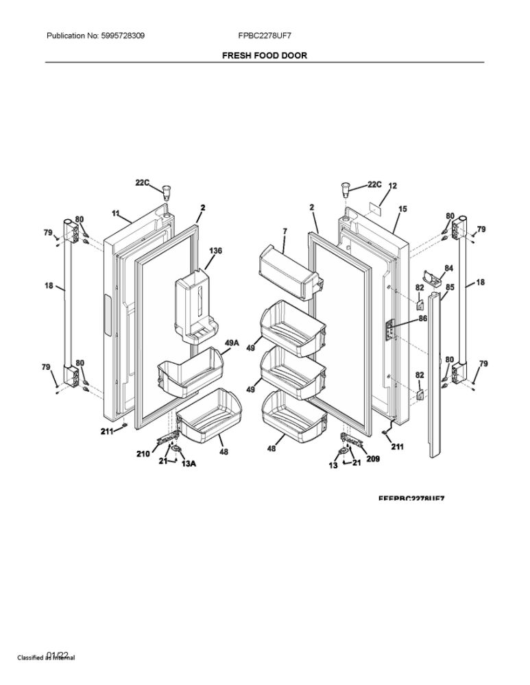 Fresh Food Door Diagram and Parts List for FPBC2278UF7  Frigidaire Refrigerator