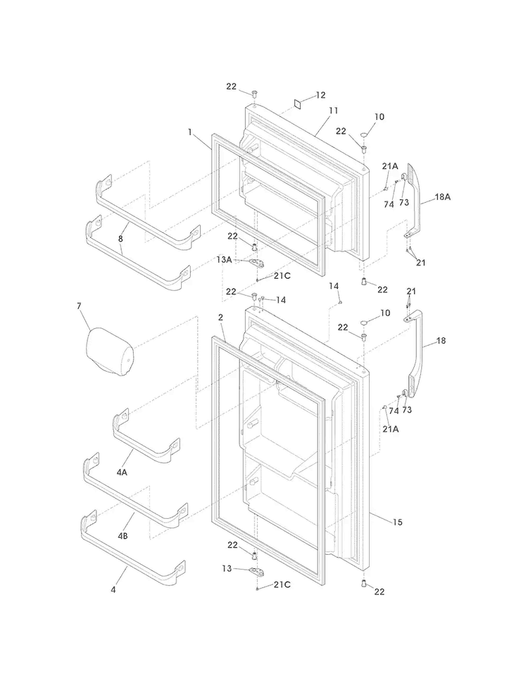 Doors Diagram and Parts List for 25362629014  Kenmore Refrigerator