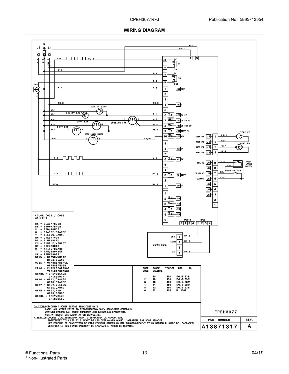 Wiring Diagram Diagram and Parts List for CPEH3077RFJ  Frigidaire Range