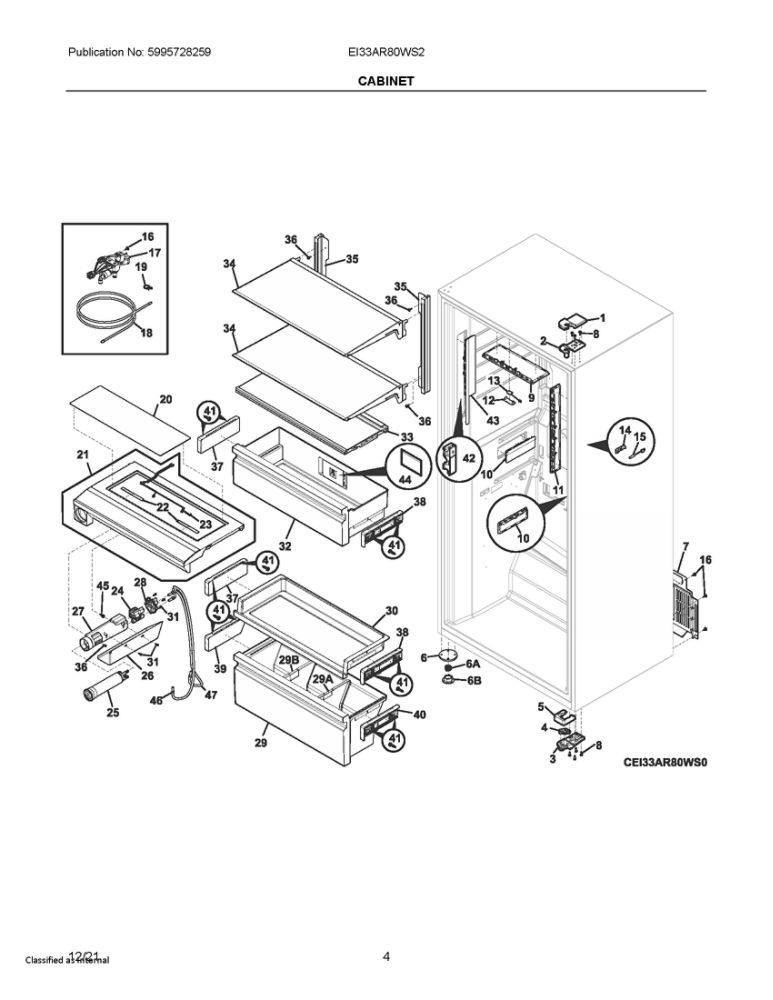 Cabinet Diagram and Parts List for EI33AR80WS2  Frigidaire Refrigerator