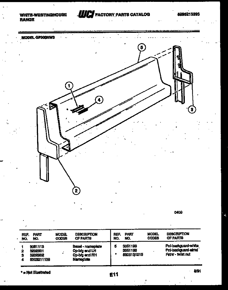 BACKGUARD Diagram and Parts List for GF300NW3  Frigidaire Range
