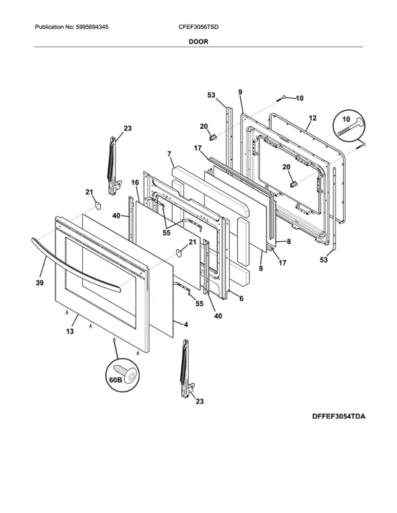 Door Diagram and Parts List for CFEF3056TSD  Frigidaire Refrigerator