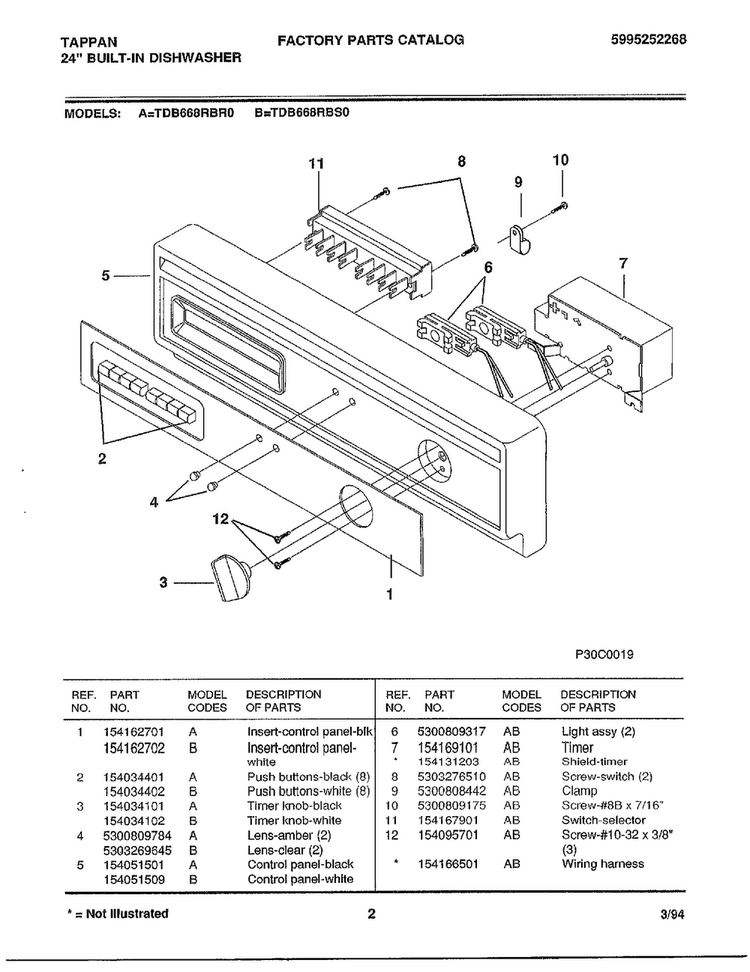 24" Built-in Dishwasher Page 2 Diagram and Parts List for 68-1085  Frigidaire Dishwasher