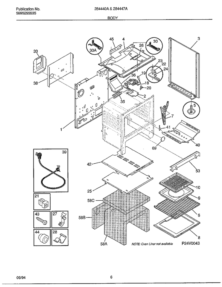Body Diagram and Parts List for 284447A  Frigidaire Range