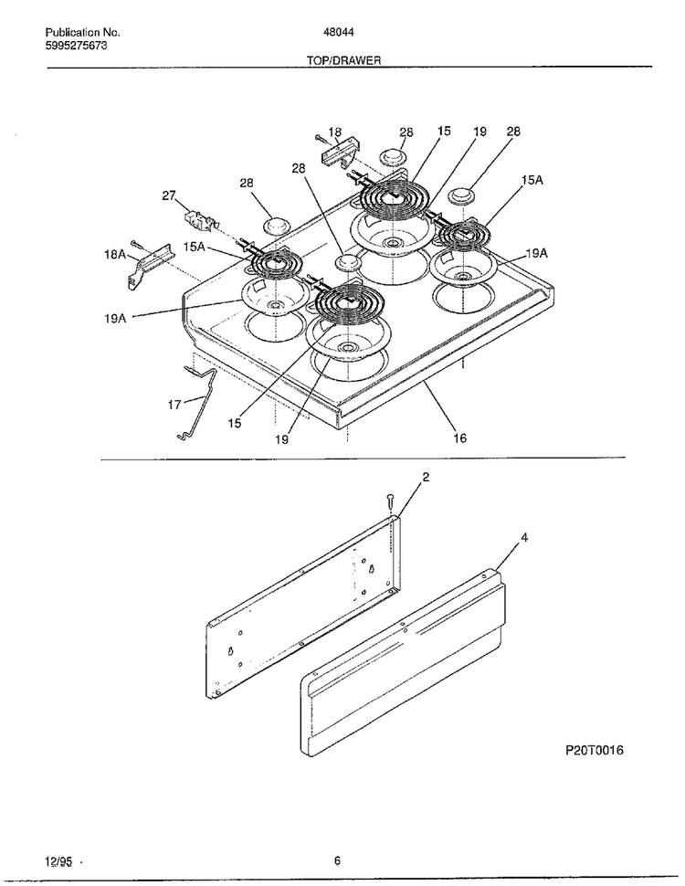 Top/drawer Diagram and Parts List for 480440D  Frigidaire Range