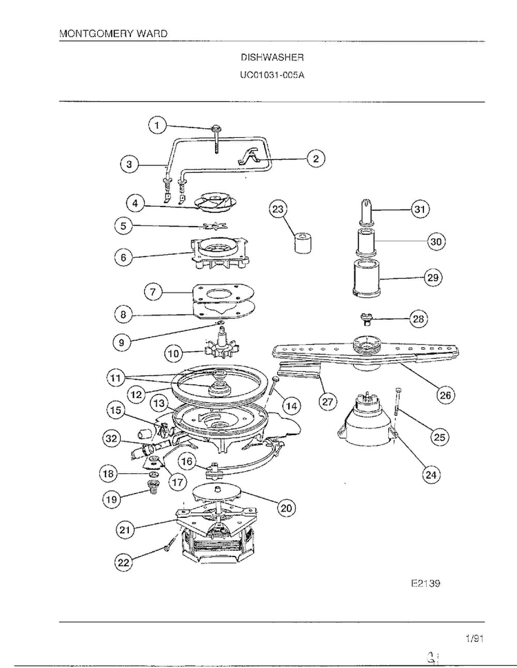 Dishwasher Page 7 Diagram and Parts List for 1031-005A  Frigidaire Dishwasher