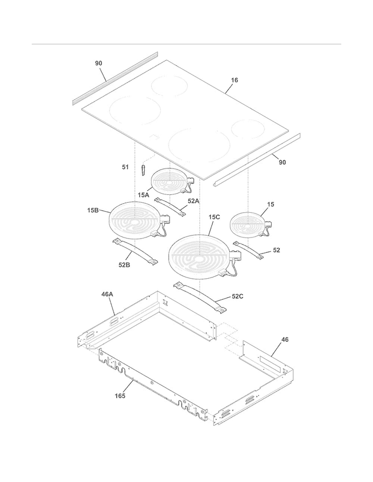 Main Top Diagram and Parts List for FFED3025LSD  Frigidaire Range