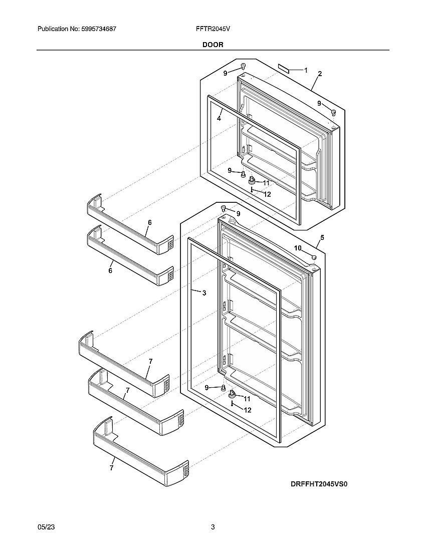 Door Diagram and Parts List for FFTR2045VB4  Electrolux Refrigerator