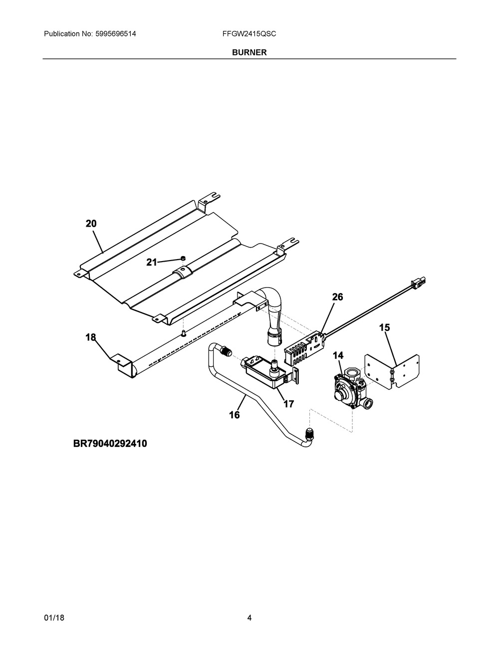 Burner Diagram and Parts List for FFGW2415QSC  Frigidaire Wall Oven