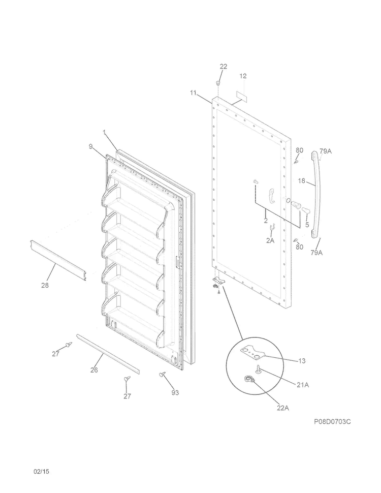 Door Diagram and Parts List for FFFU14M1QWA  Frigidaire Freezer