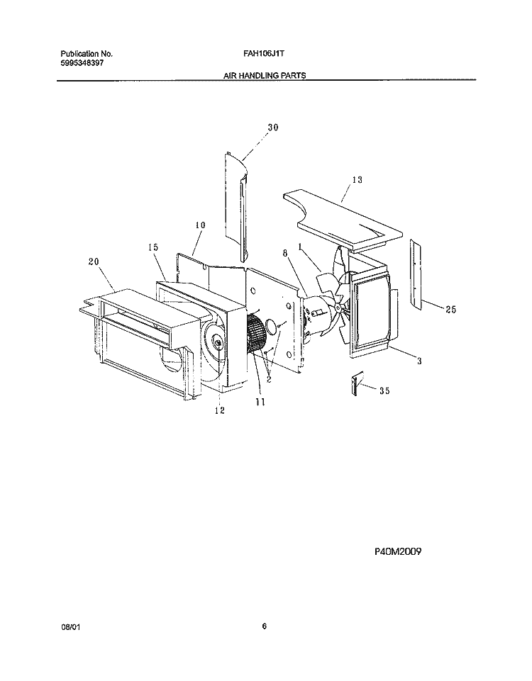 AIR HANDLING PARTS Diagram and Parts List for FAH106J1T2  Frigidaire Air Conditioner