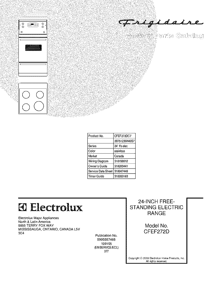 COVER Diagram and Parts List for CFEF272DC7  Frigidaire Range