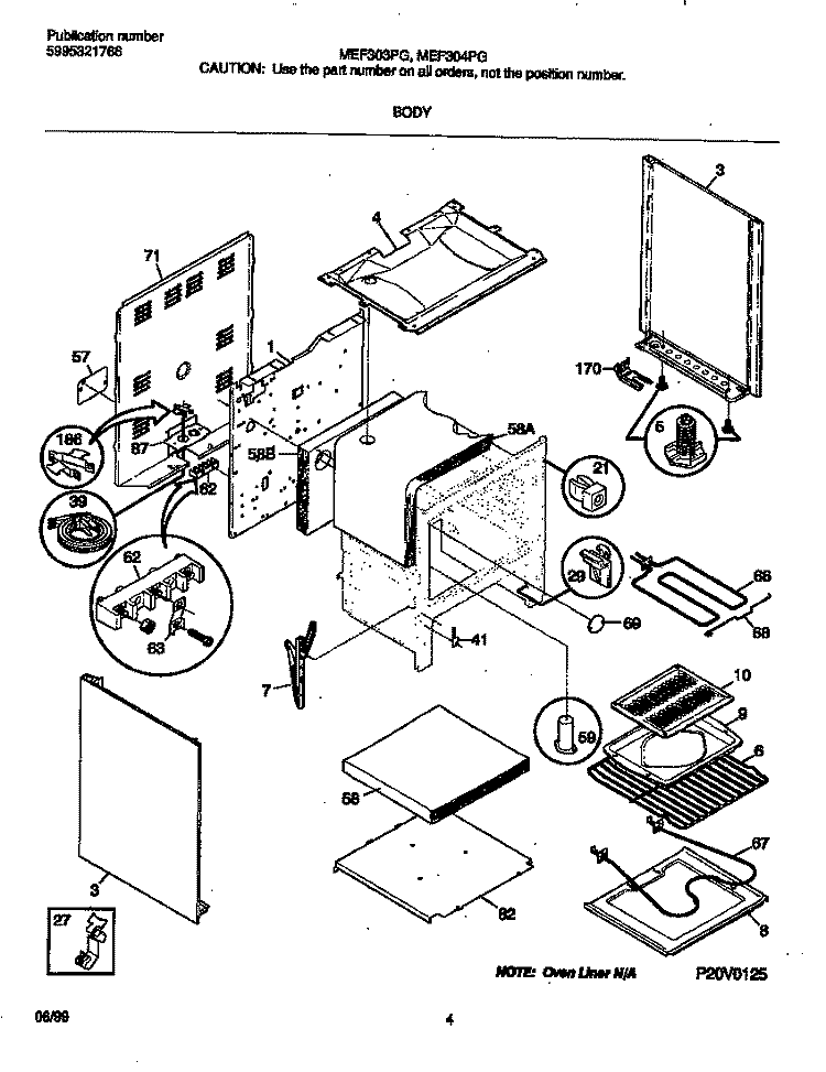 BODY Diagram and Parts List for MEF303PGDY  Frigidaire Range