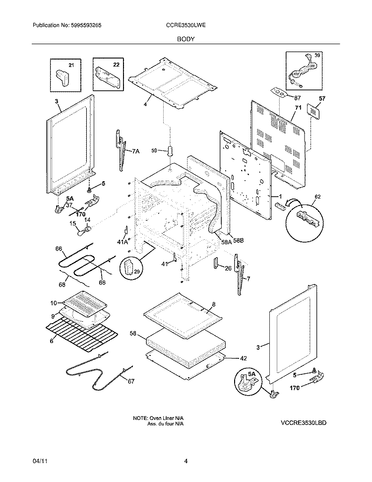 BODY Diagram and Parts List for CCRE3530LWE  Crosley Range
