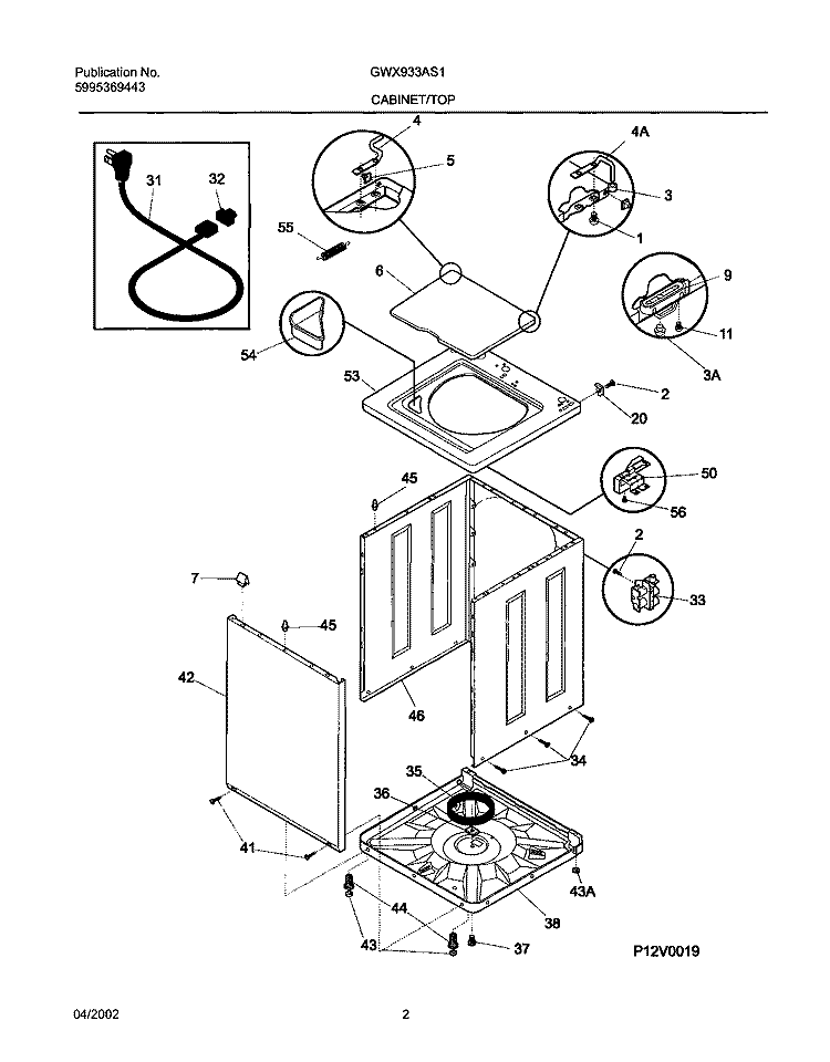 WSHR CAB, TOP Diagram and Parts List for GWX933AS1  Gibson Washer