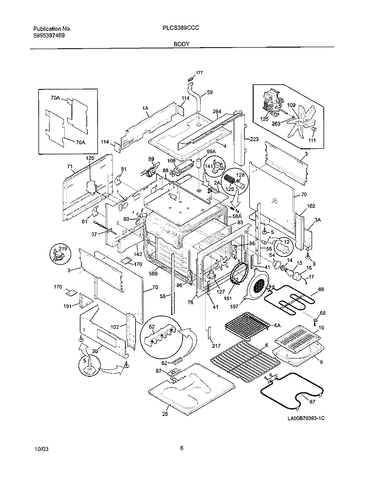 BODY Diagram and Parts List for PLCS389CCC  Frigidaire Range