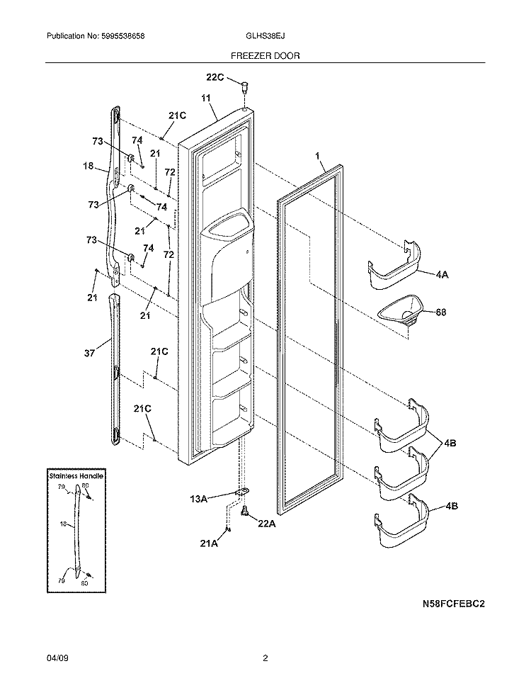 FREEZER DOOR Diagram and Parts List for GLHS38EJB1  Frigidaire Refrigerator