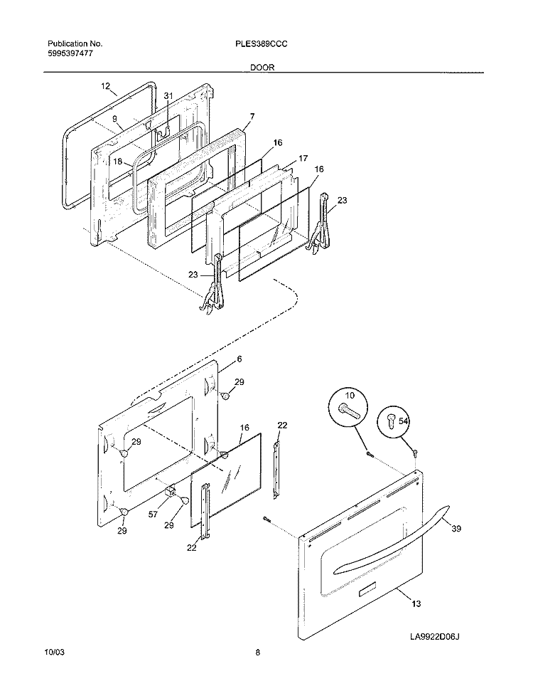 DOOR Diagram and Parts List for PLES389CCC  Frigidaire Range