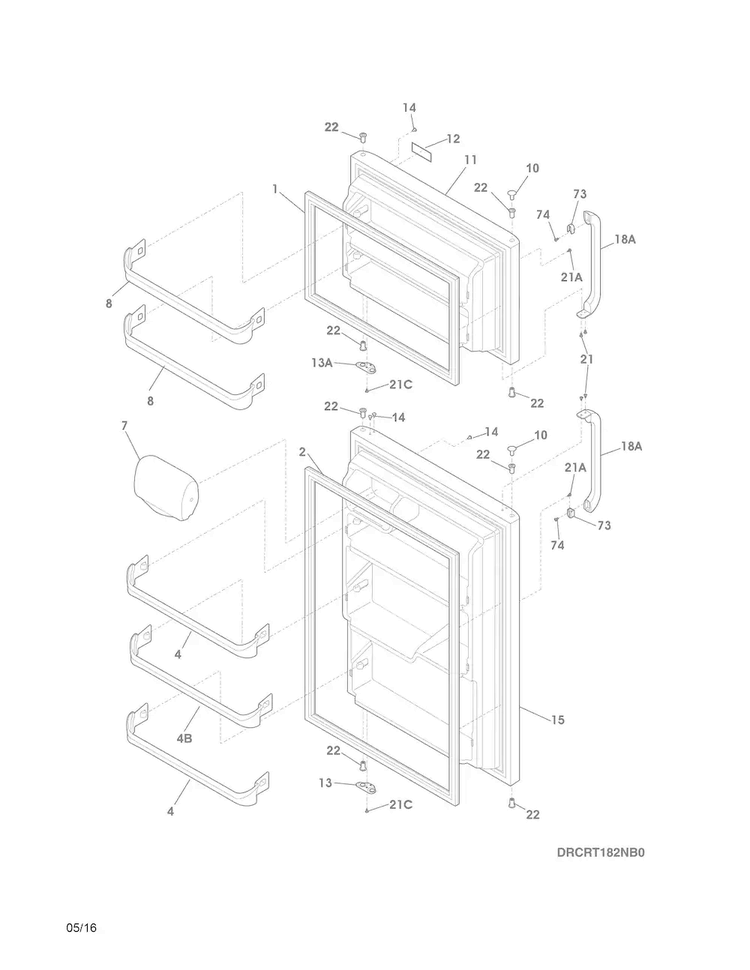 Doors Diagram and Parts List for FPHT18D3RS2  Frigidaire Refrigerator