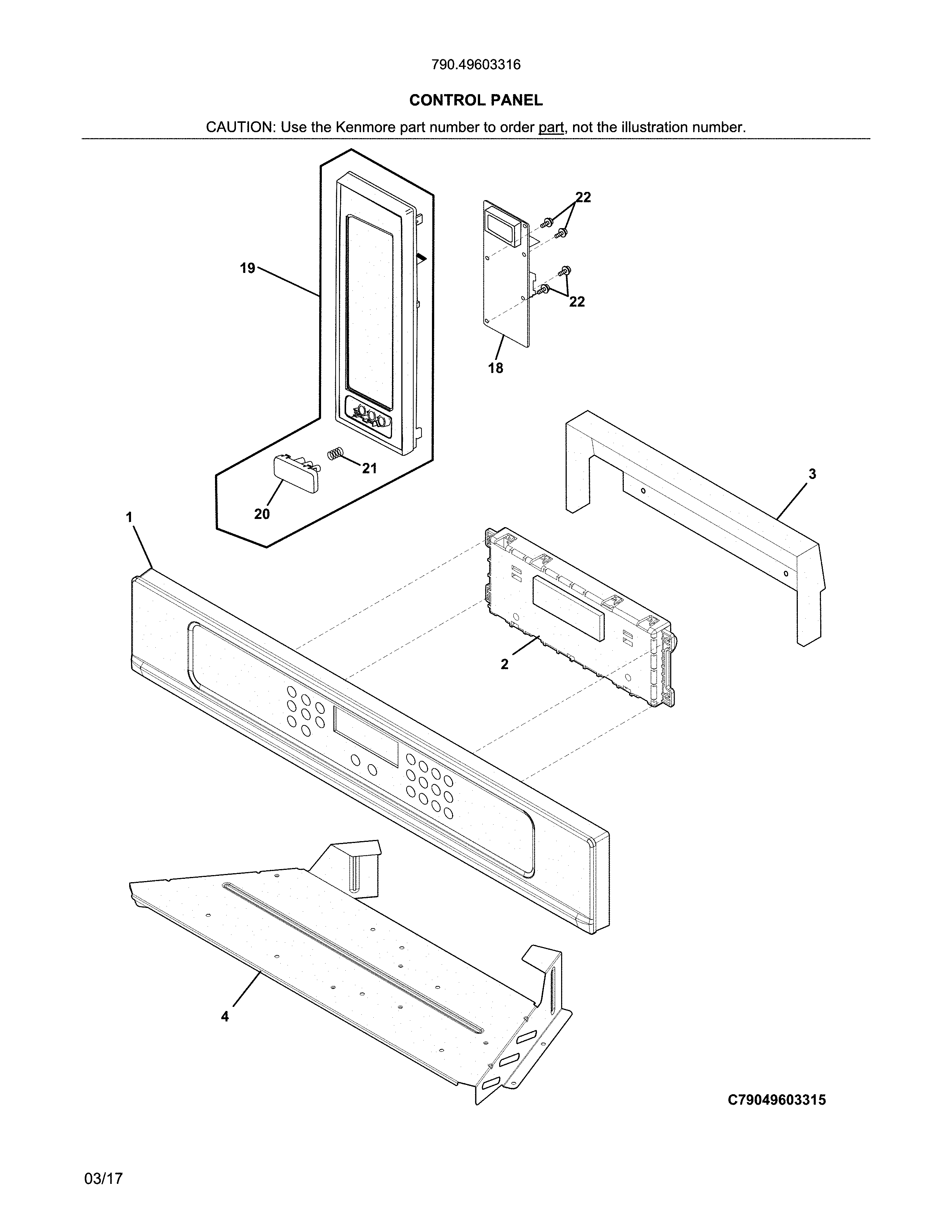 Control Panel Diagram and Parts List for 79049603316  Kenmore Microwave
