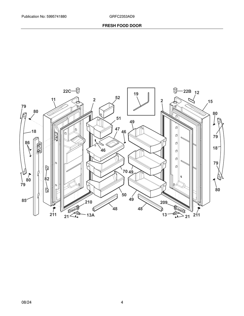 Fresh Food Door Diagram and Parts List for GRFC2353AD9  Frigidaire Freezer