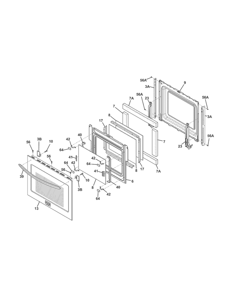 Door Diagram and Parts List for FGEW2765PFB  Frigidaire Wall Oven