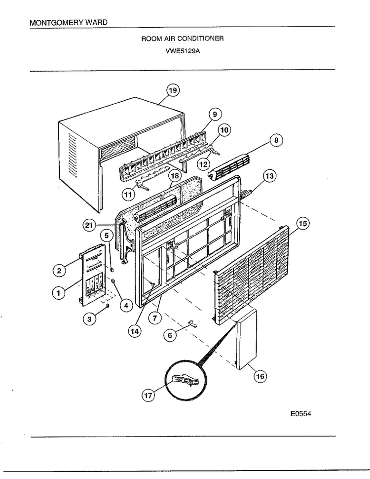 Room Air Conditioner Diagram and Parts List for 5129A  Frigidaire Air Conditioner