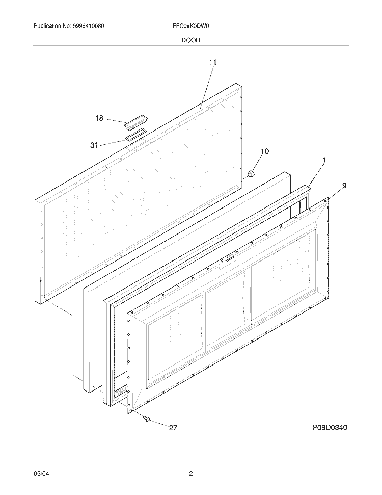 DOOR Diagram and Parts List for FFC09K0DW0  Frigidaire Freezer