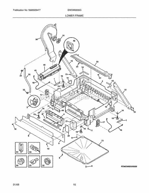 LOWER FRAME Diagram and Parts List for EWDW6505GS0  Electrolux Dishwasher