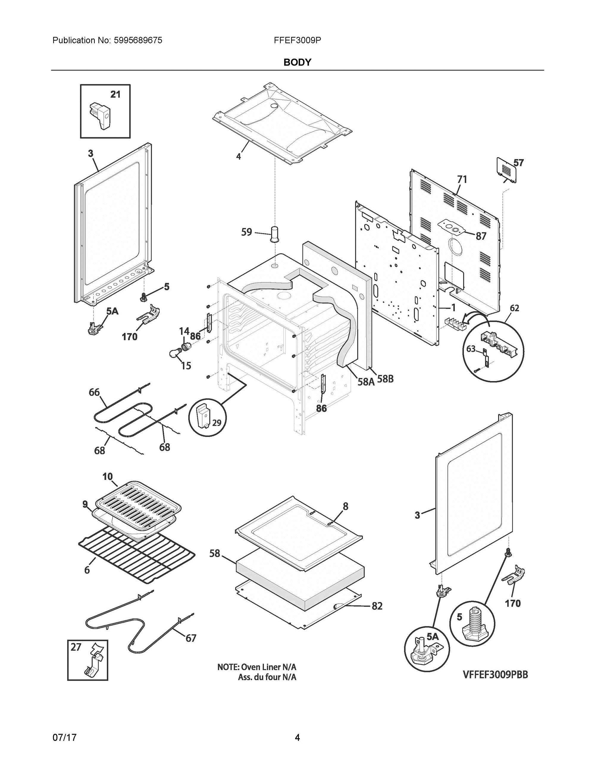 03 - BODY Diagram and Parts List for FFEF3009PWF  Frigidaire Range