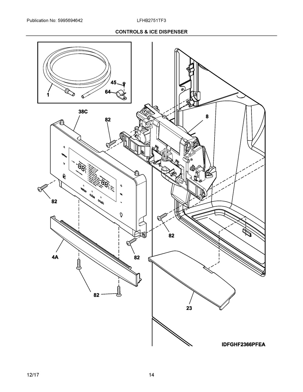 Controls & Ice Dispenser Diagram and Parts List for LFHB2751TF3  Frigidaire Refrigerator