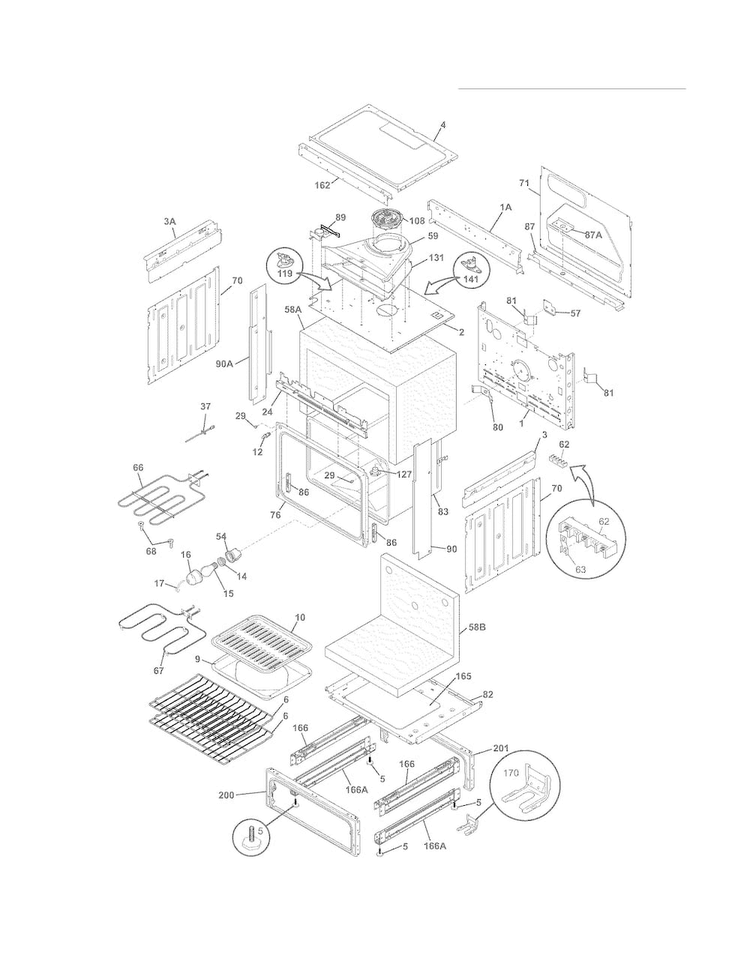 Body Diagram and Parts List for FFES3015LSG  Frigidaire Range