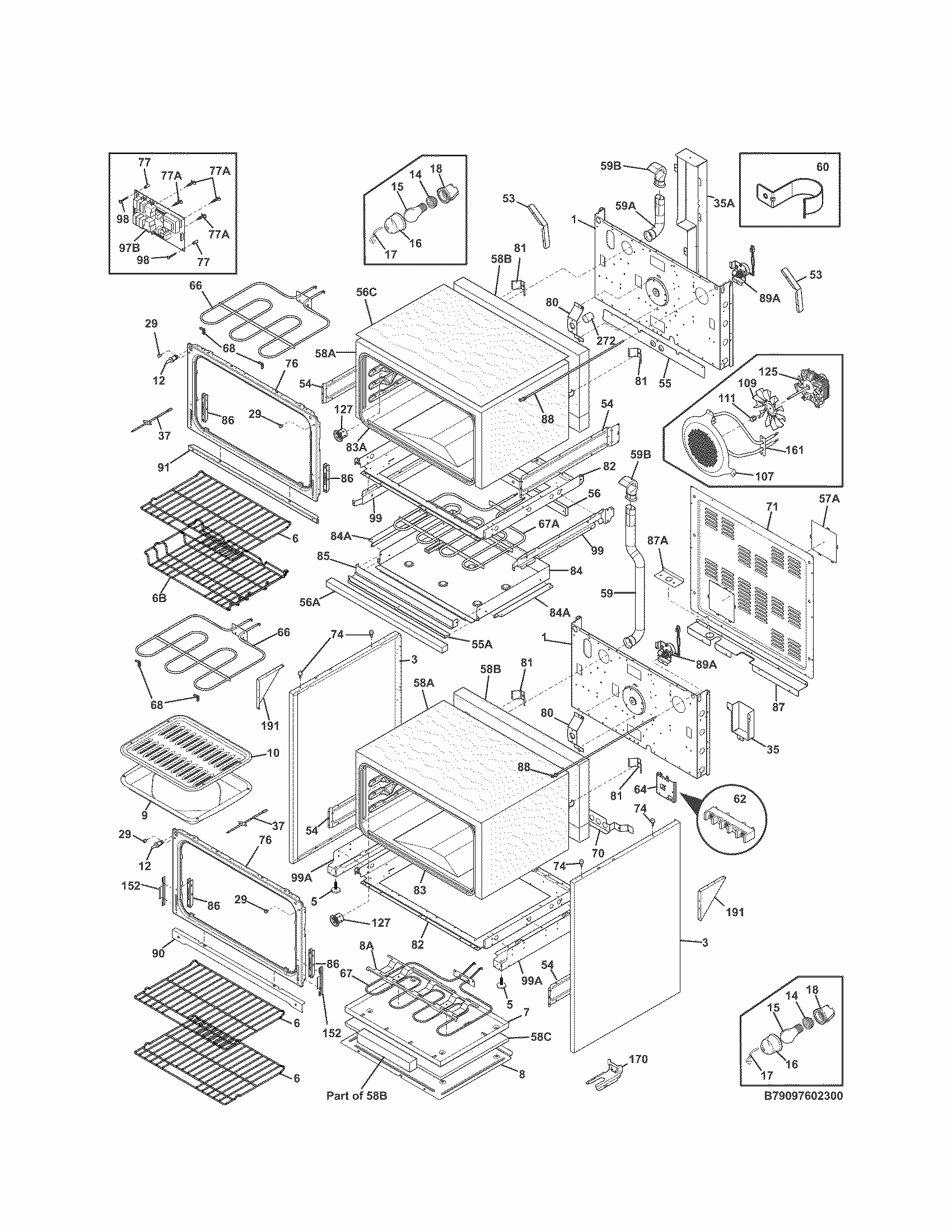 Body Diagram and Parts List for 79097603301  Kenmore Range