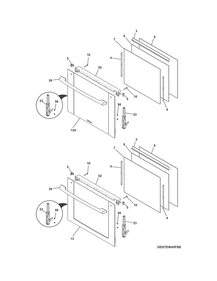 Doors Diagram and Parts List for EI27EW45PSC  Electrolux Wall Oven