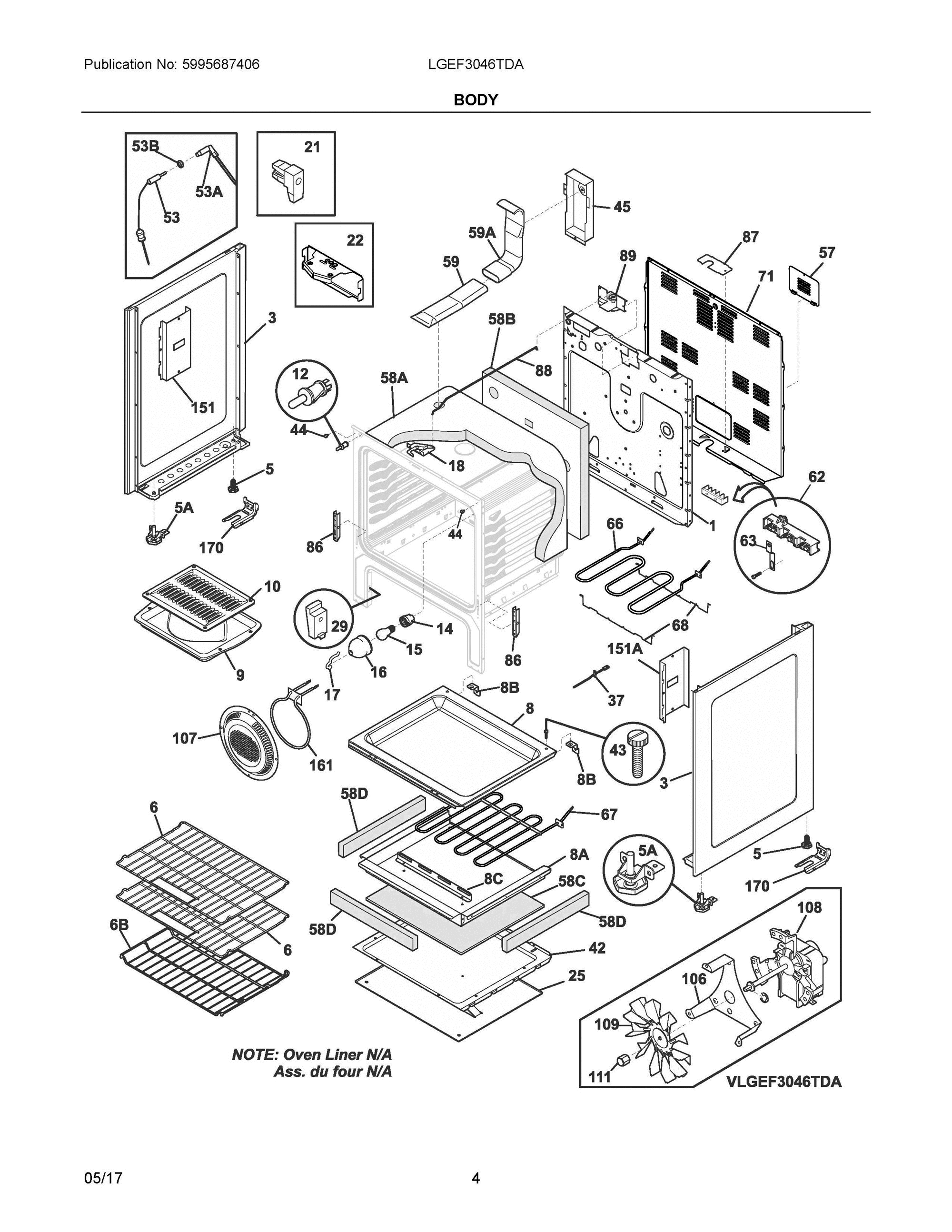 03 - BODY Diagram and Parts List for LGEF3046TDA  Frigidaire Range