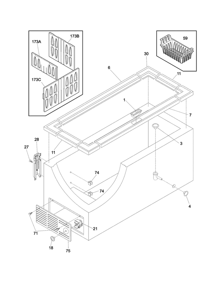 Cabinet Diagram and Parts List for GLFC1526FWC  Frigidaire Freezer