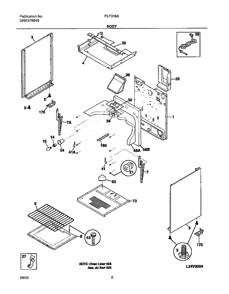 BODY Diagram and Parts List for FLF316AQB  Frigidaire Range