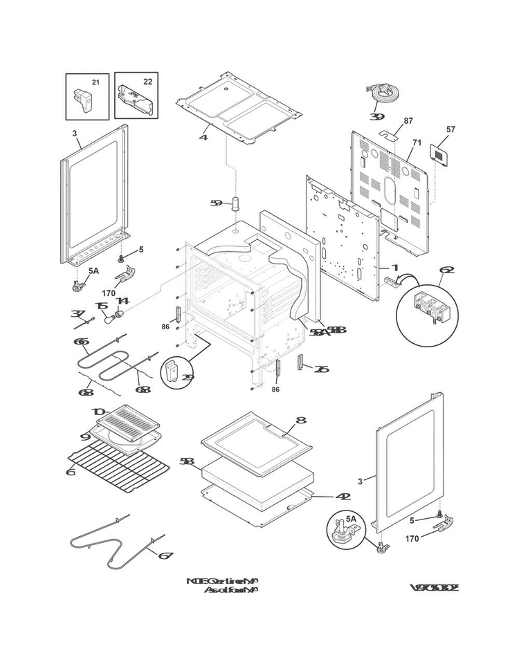 Body Diagram and Parts List for CFEF3012PWC  Frigidaire Range
