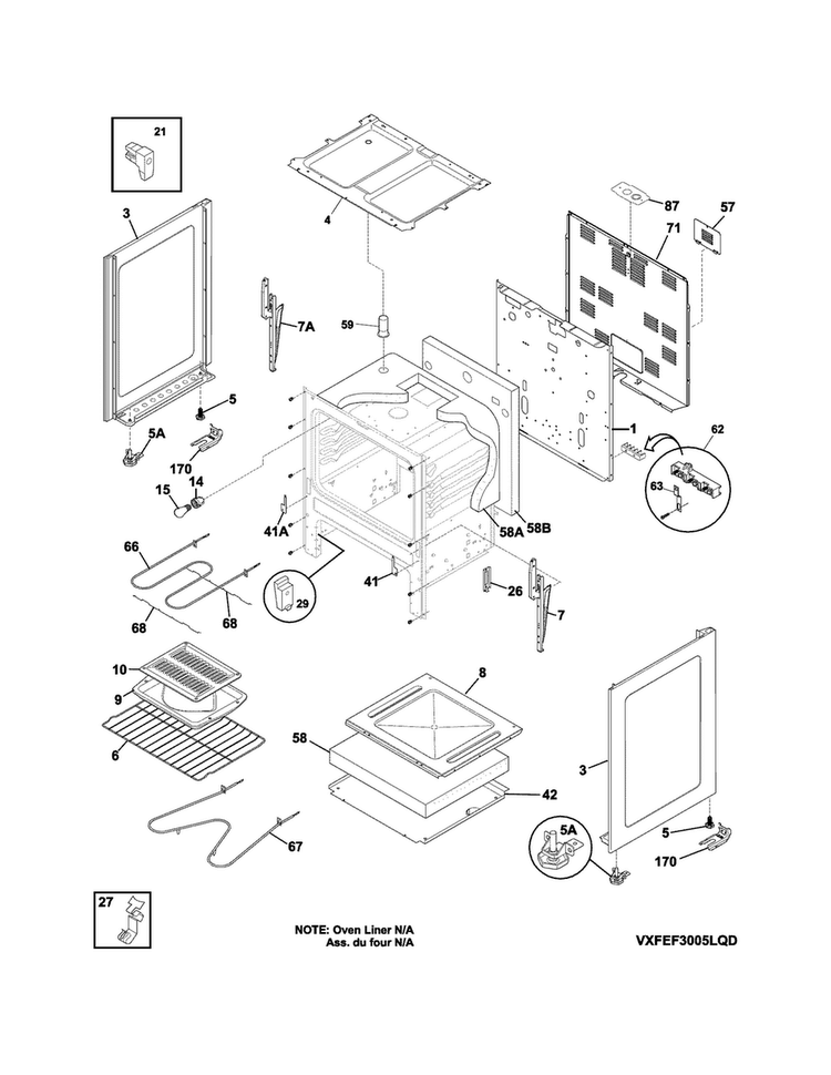 Body Diagram and Parts List for FFEF3005MQC  Frigidaire Range