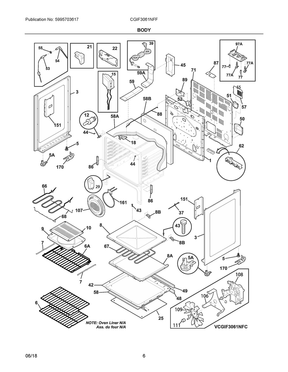 Body Diagram and Parts List for CGIF3061NFF  Frigidaire Range