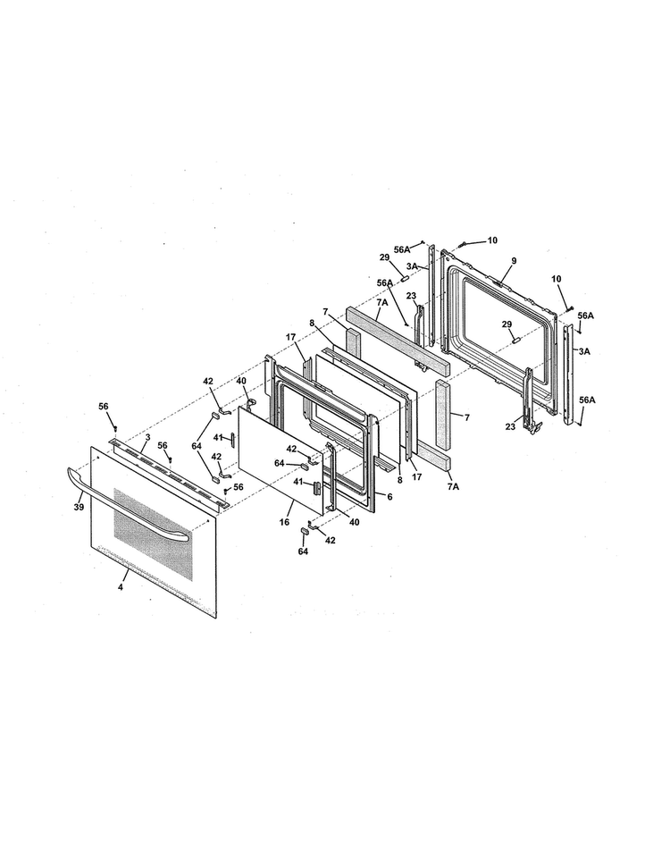 Door Diagram and Parts List for FFES3015PBA  Frigidaire Range