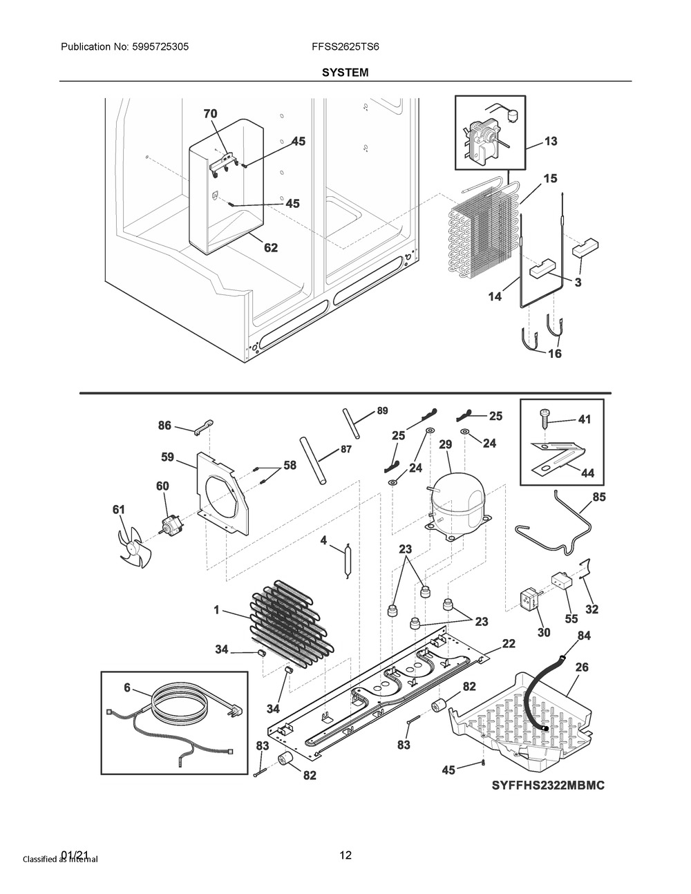 System Diagram and Parts List for FFSS2625TS6  Frigidaire Refrigerator