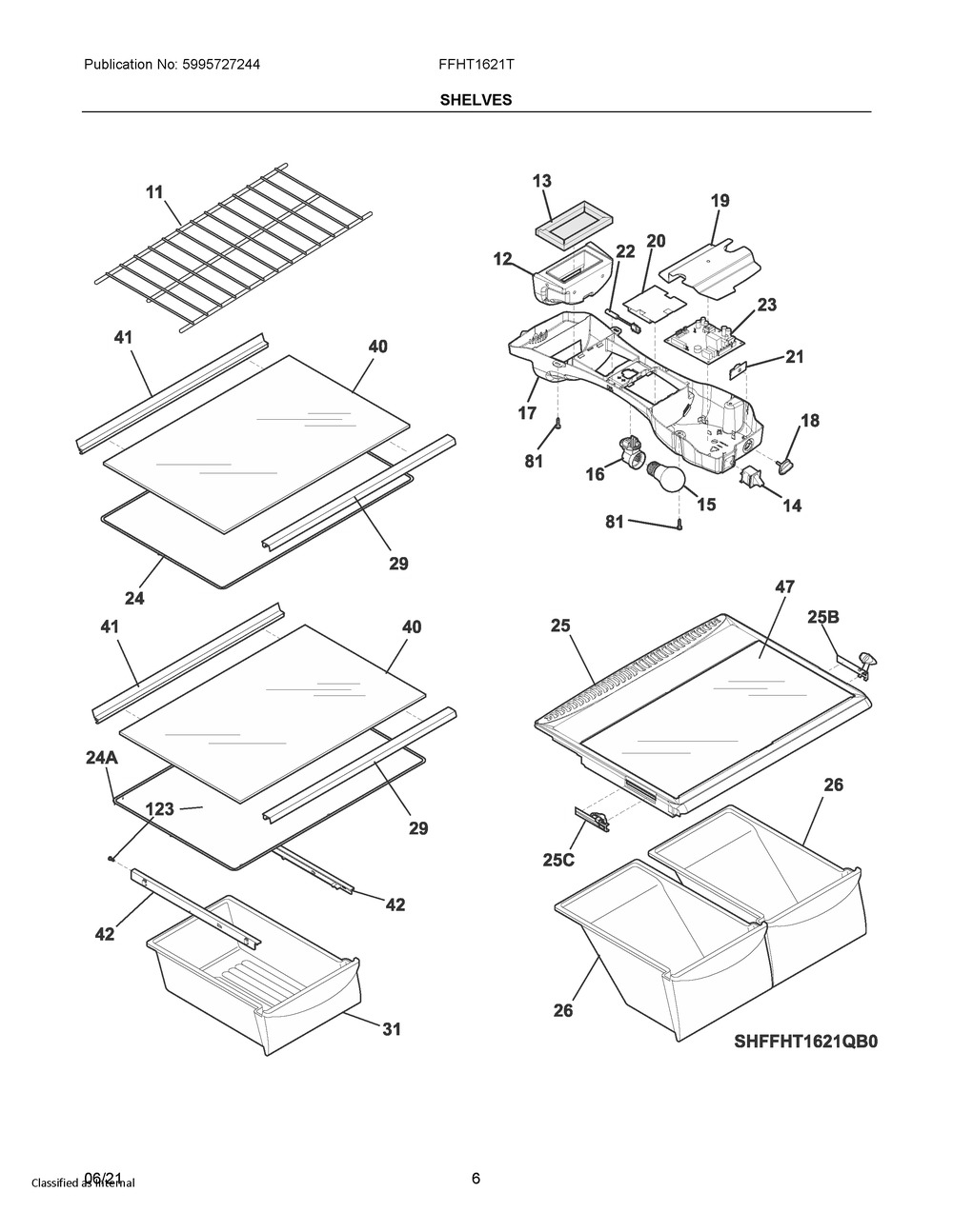 Shelves Diagram and Parts List for FFHT1621TB2  Frigidaire Refrigerator